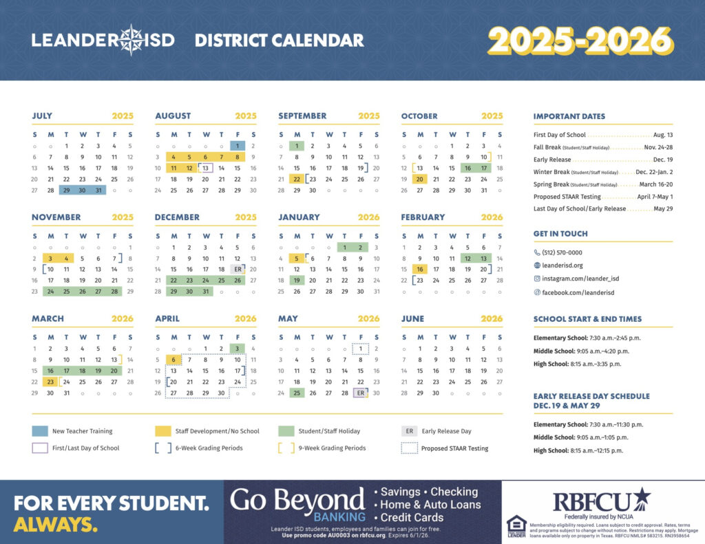 Calendar Leander ISD