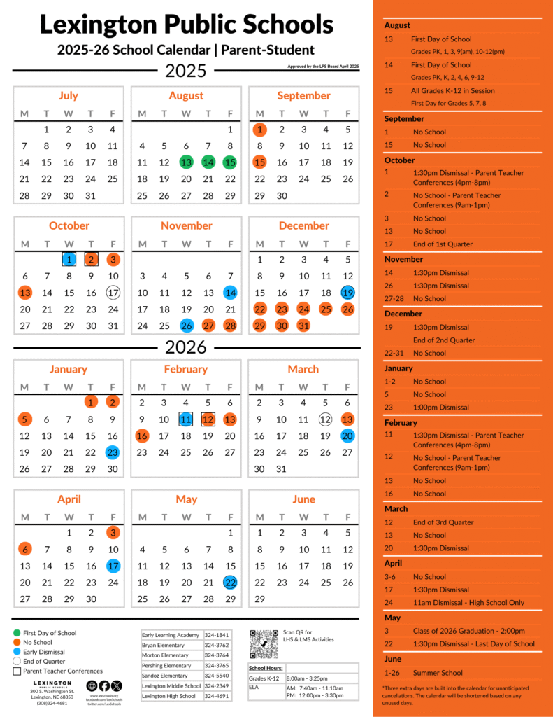 Calendar Lexington Public Schools
