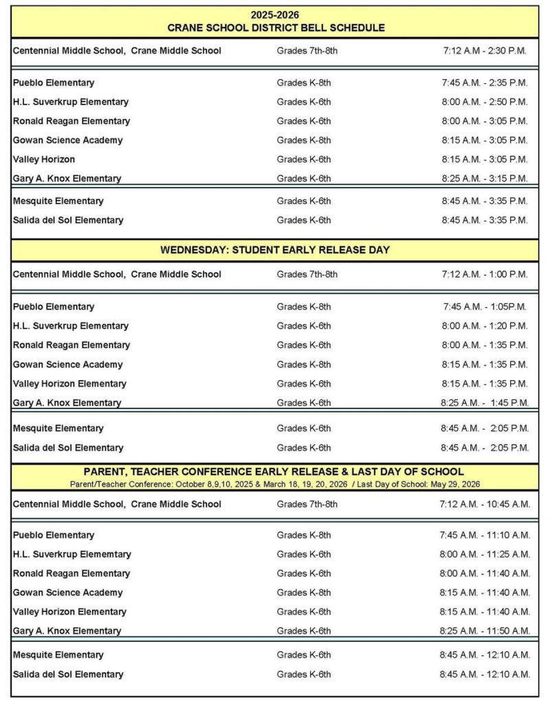 Calendar Students Parents Crane Elementary School District