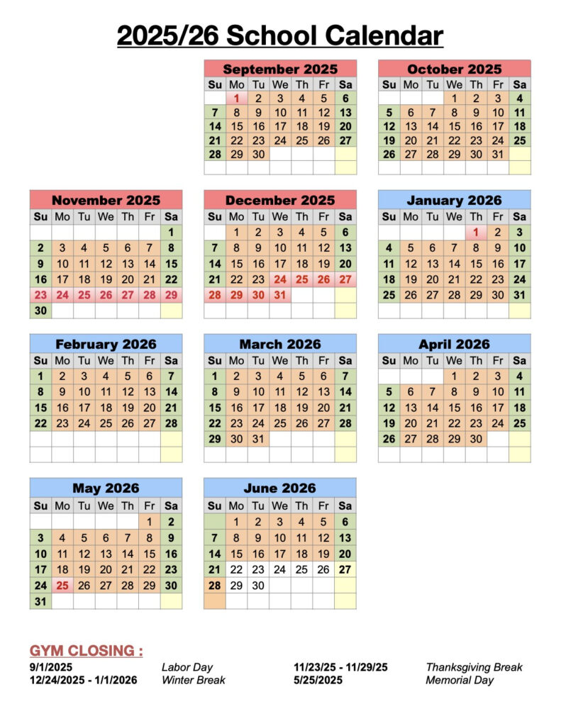 Calendar Sunrise Gymnastics