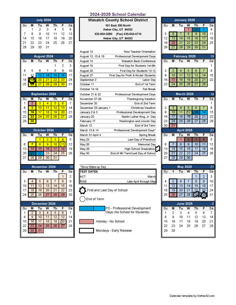 Calendar Wasatch County School District