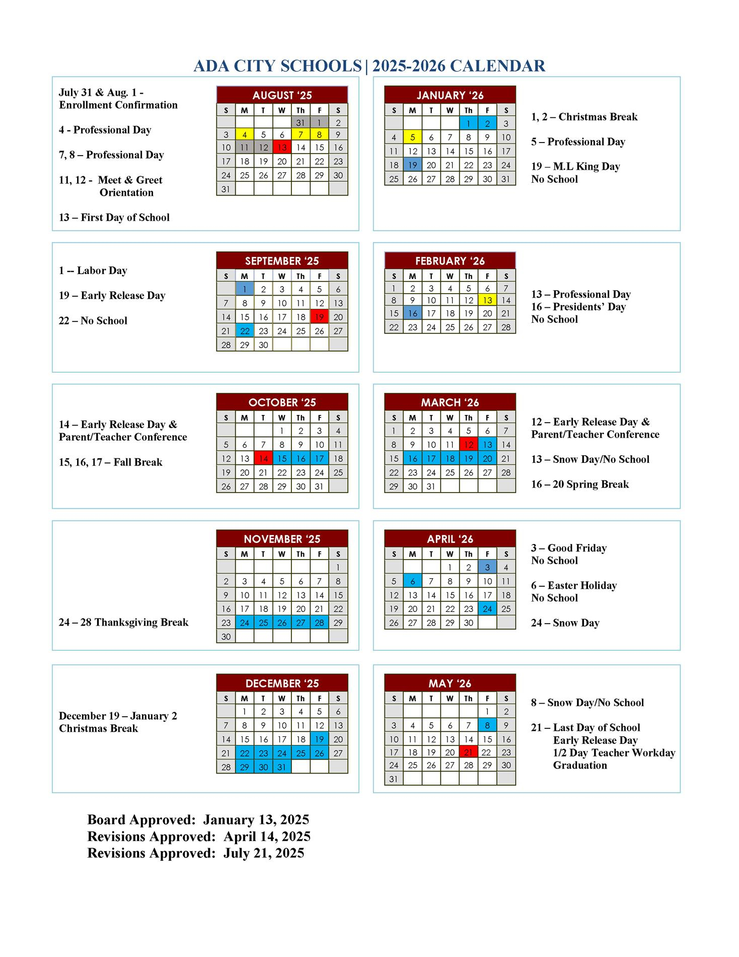 Calendars Ada City Schools