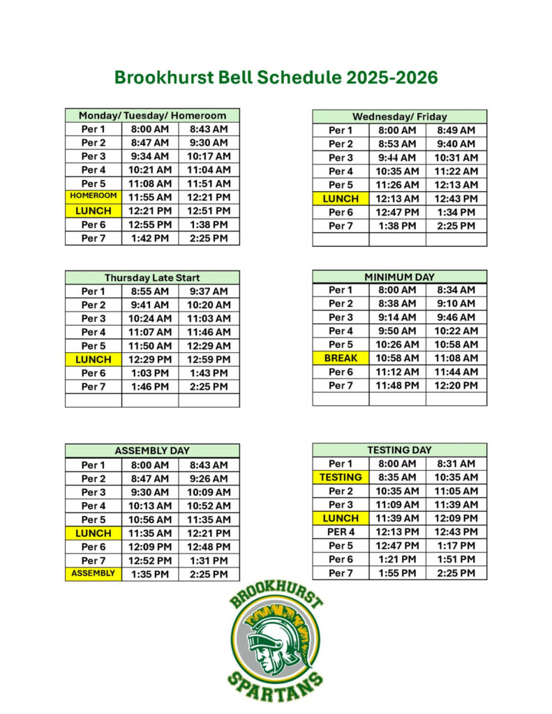 Calendars Bell Schedules Page Brookhurst JHS