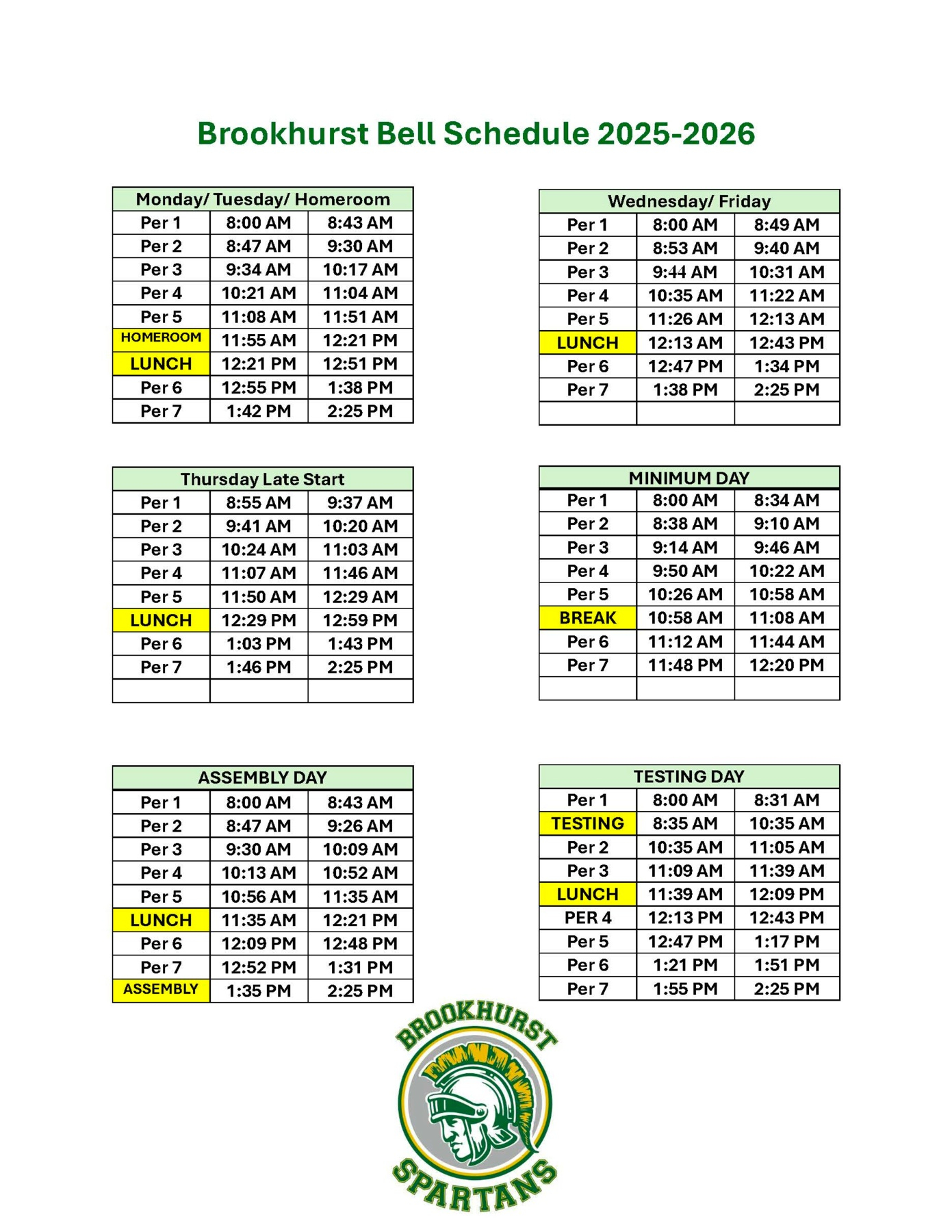 Calendars Bell Schedules Page Brookhurst JHS