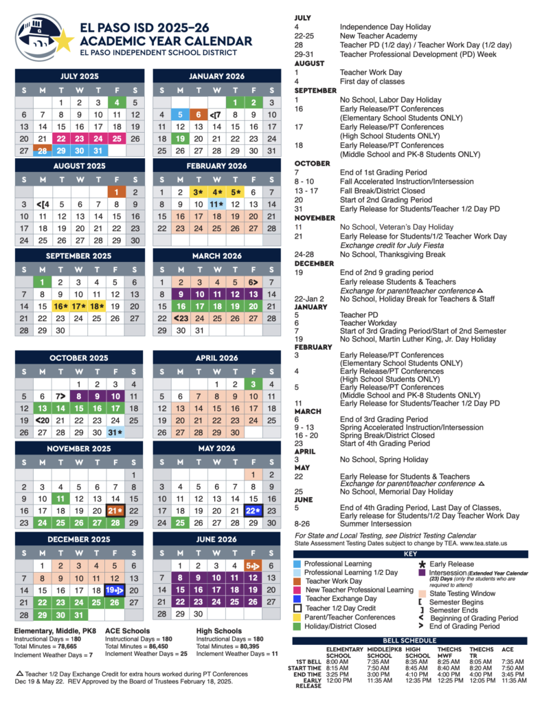 Calendars El Paso ISD Calendars El Paso ISD