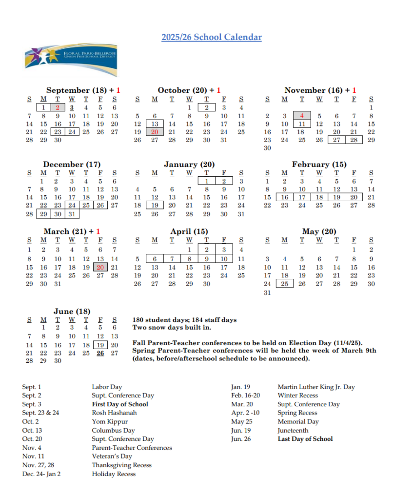 Calendars Floral Park Bellerose Union Free School District