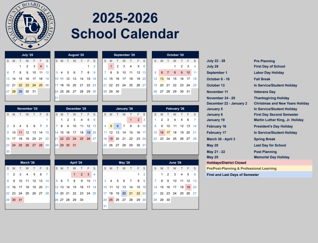 Calendars Peach County Schools