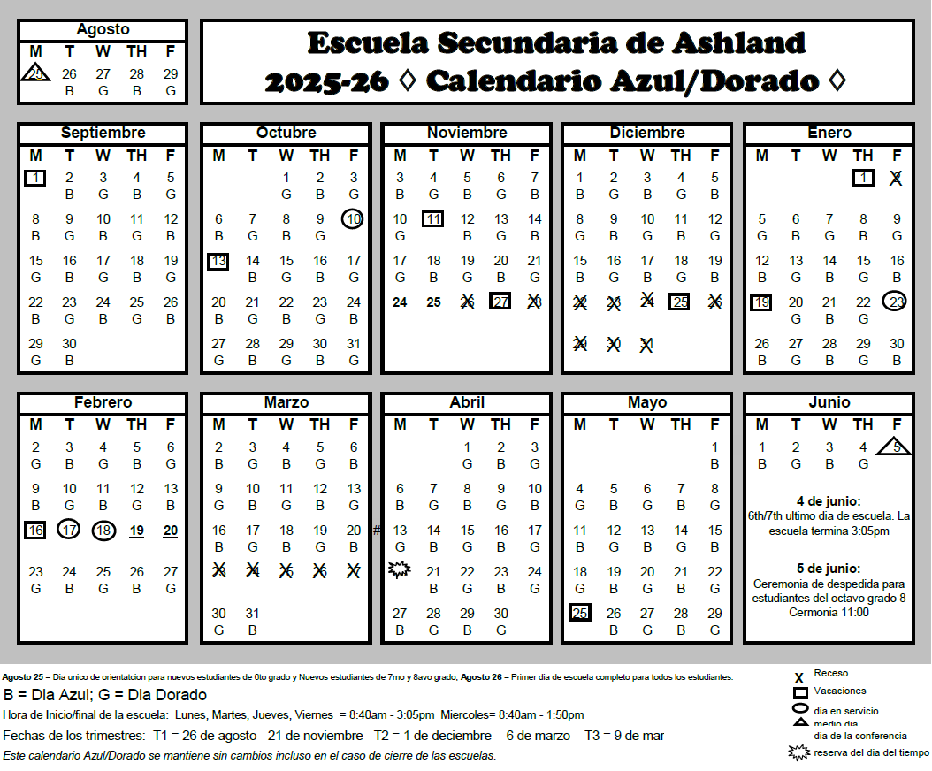 Calendars Schedules Ashland Middle School