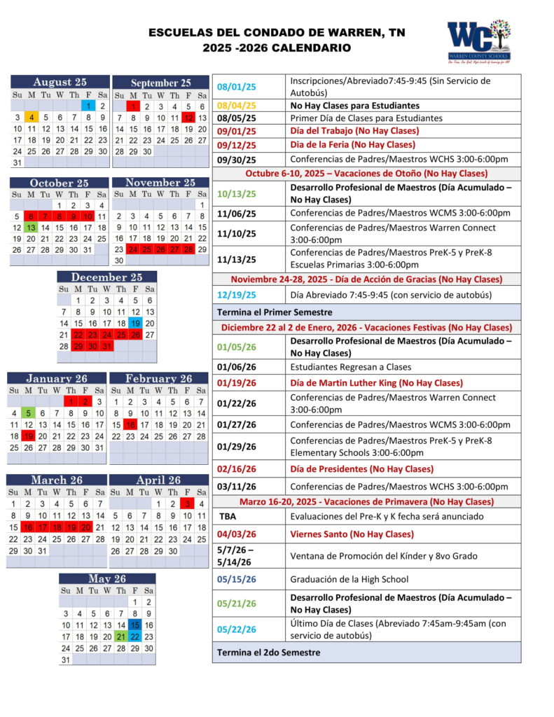 Calendars Warren County Schools