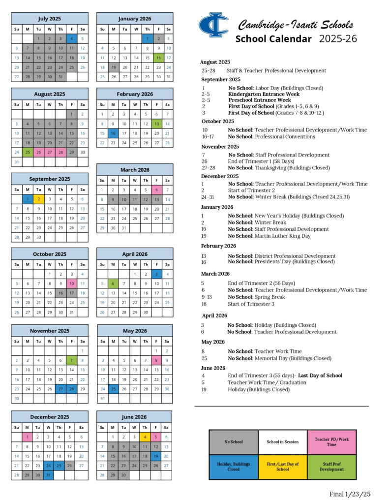 Cambridge Isanti Schools Mn Calendar 25 26 Revised PDF EduCounty