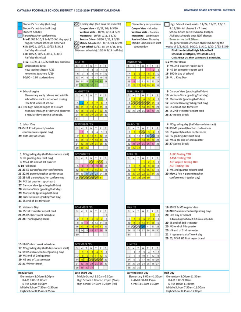 Catalina Footnhills School District Calendar 25 26 Revised pdf EduCounty