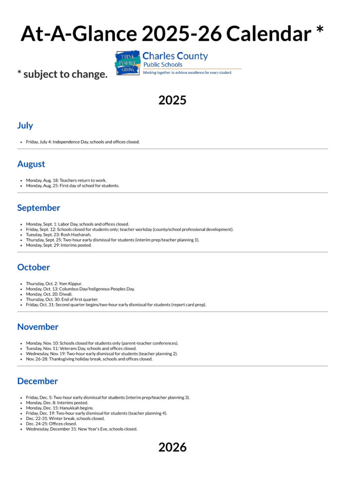 Charles City County Public Schools Calendar 25 26 Revised PDF EduCounty