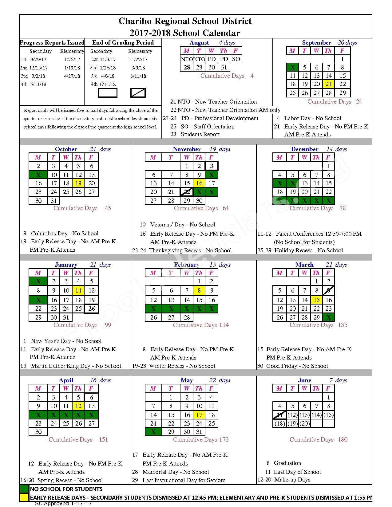 Charlestown Elementary School Calendars Charlestown RI