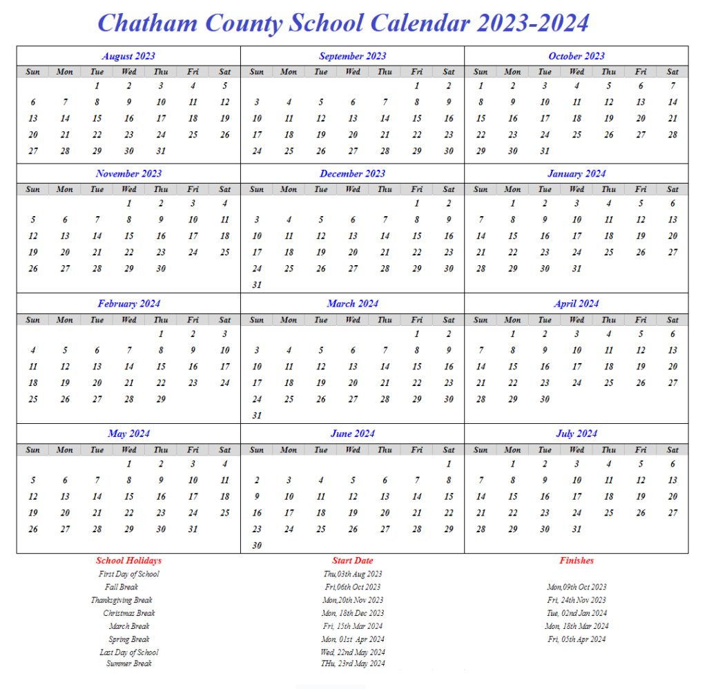Chatham County School Calendar 2023 2024 My School District Calendar