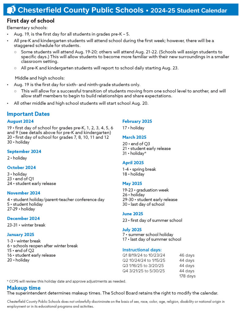 Chesterfield County Public School Calendar Salisbury Presbyterian Preschool