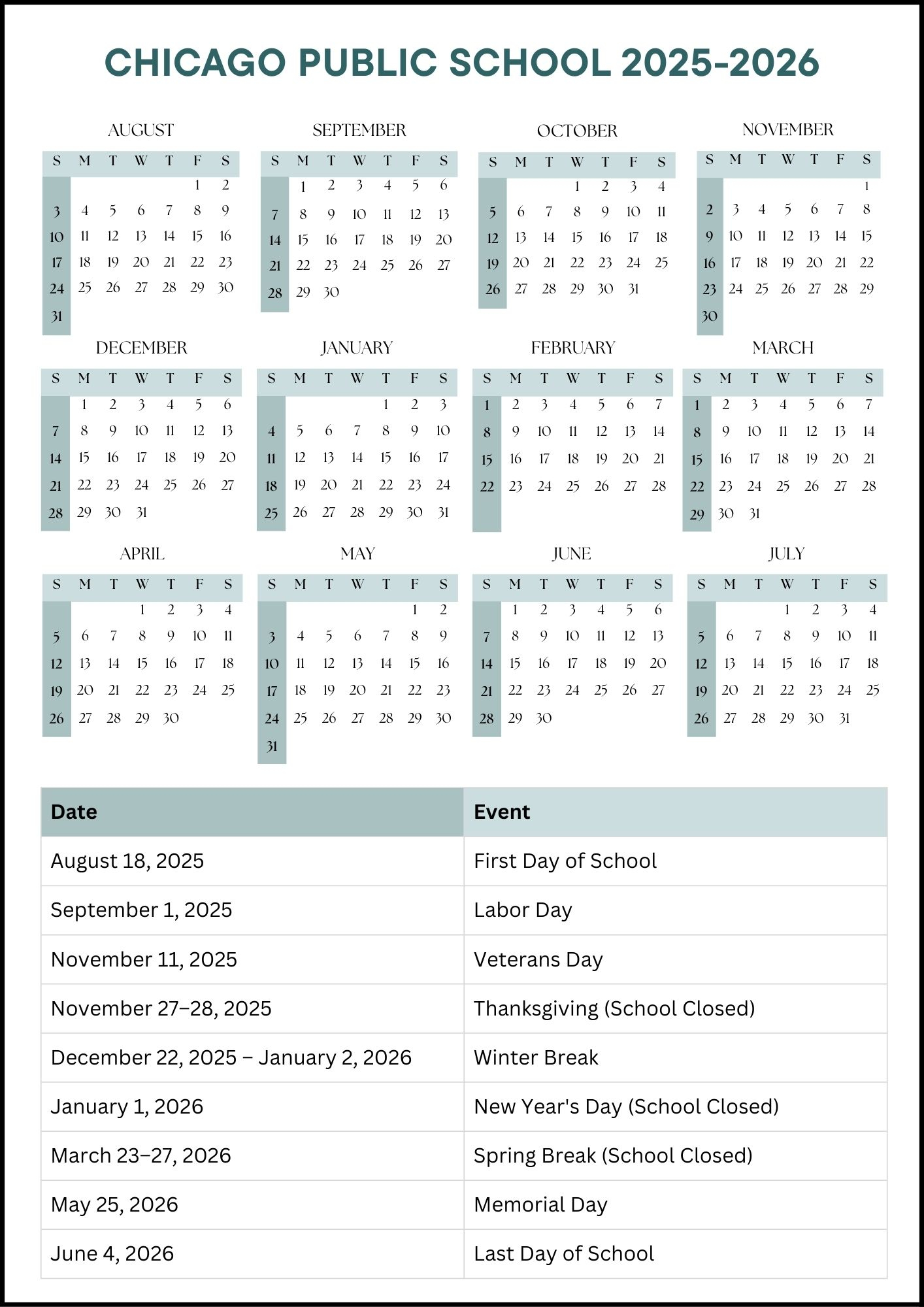Chicago Public School Calendar 2025 2026 Dates