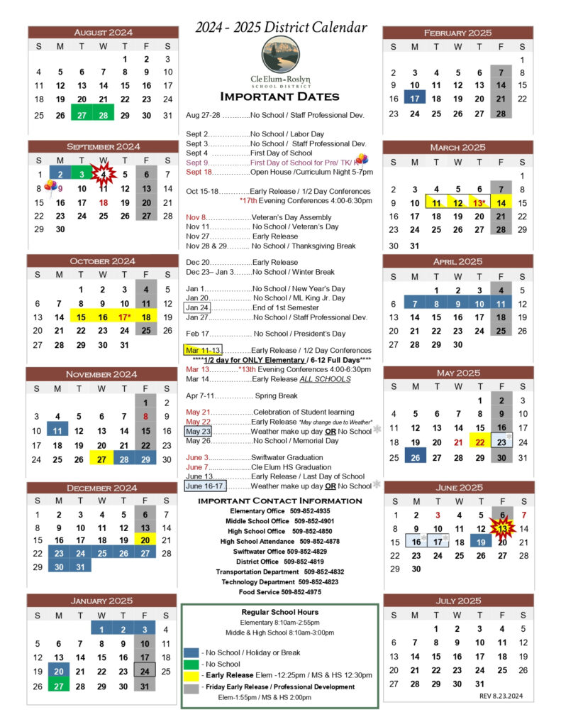 Cle Elum Roslyn School District Wa Calendar 25 26 Revised PDF EduCounty