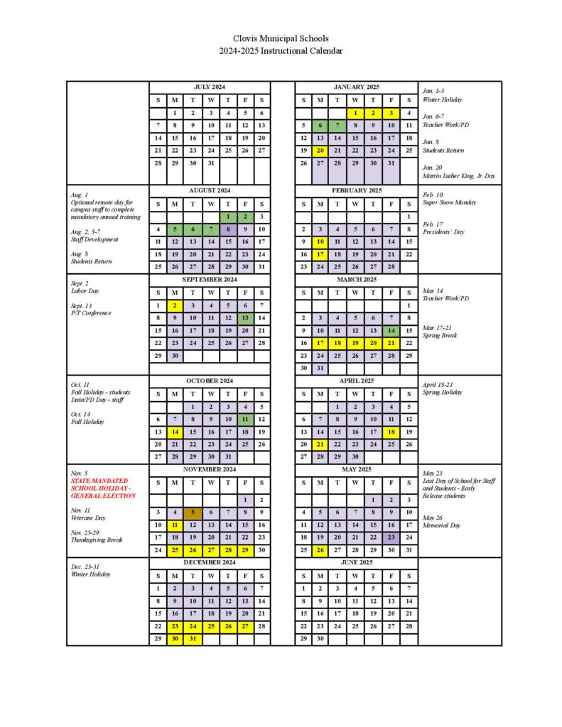 Clovis Municipal School District Calendar 2025 Holidays