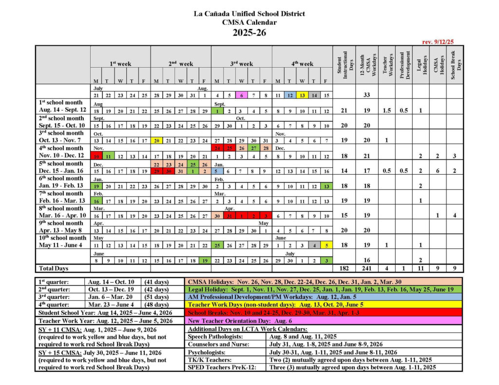CMSA Calendars Yearly Calendars La Ca ada Unified School District CMSA Calendars Yearly Calendars La Ca ada Unified School District