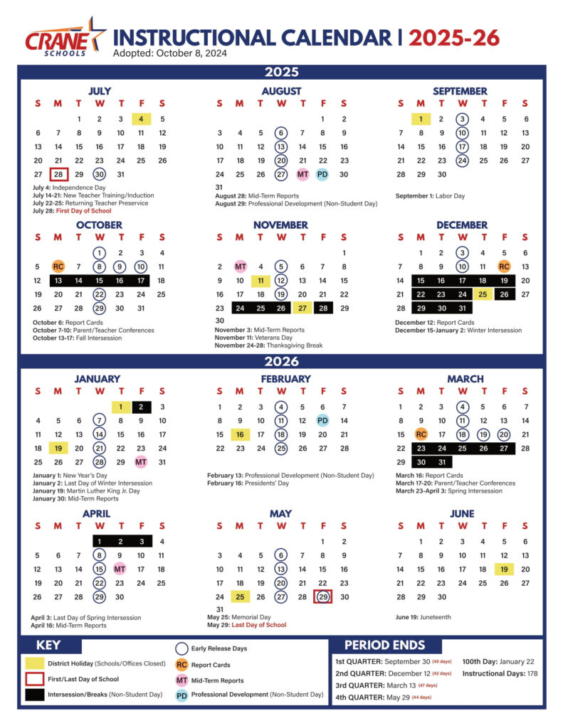 Crane Elementary School District Calendar 25 26 Revised PDF EduCounty