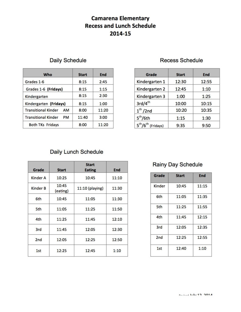 Daily Schedule Camarena Elementary School