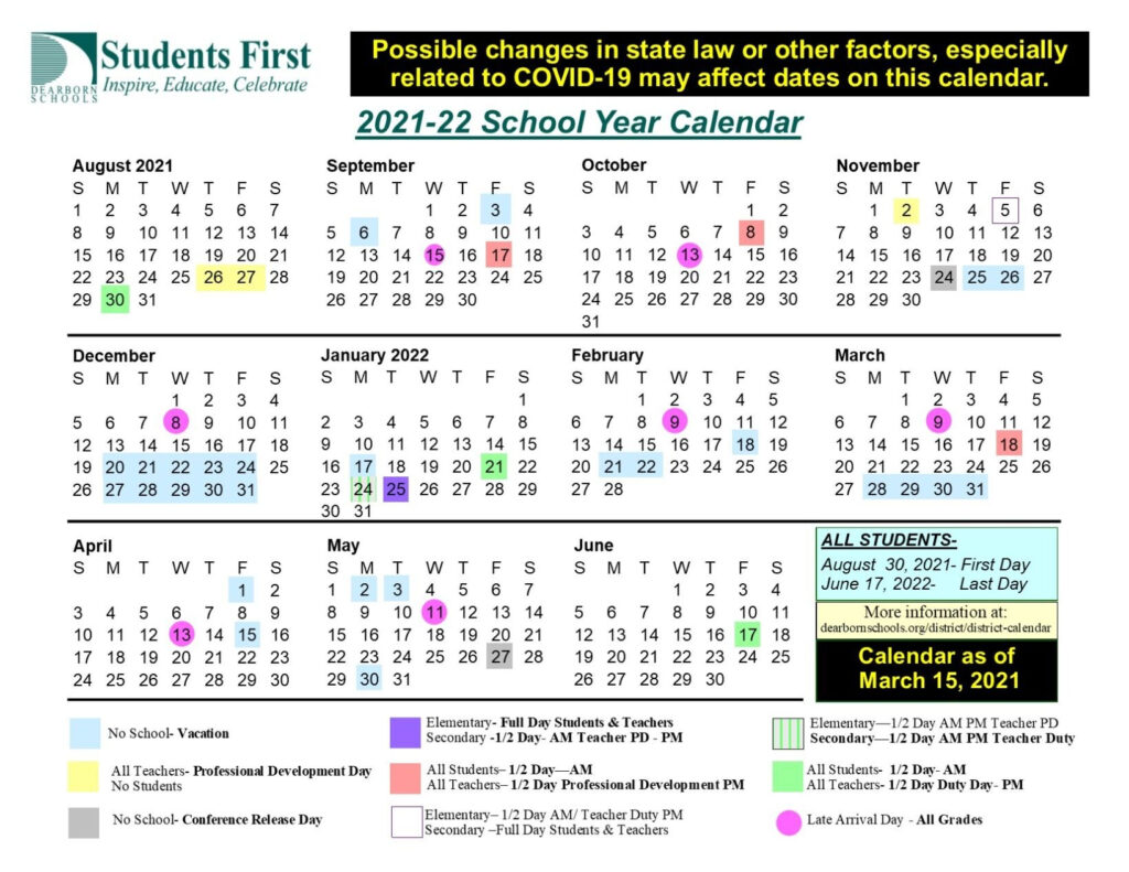 Dearborn Public Schools Releases Tentative 2021 22 Calendar News Businessdirectory pressandguide