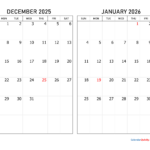 December 2025 And January 2026 Calendar Calendar Quickly