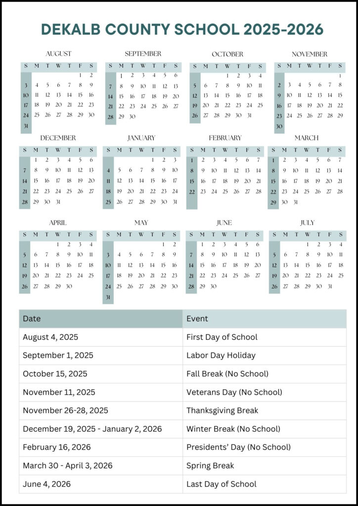 Dekalb County School Calendar 2025 2026 Dates 