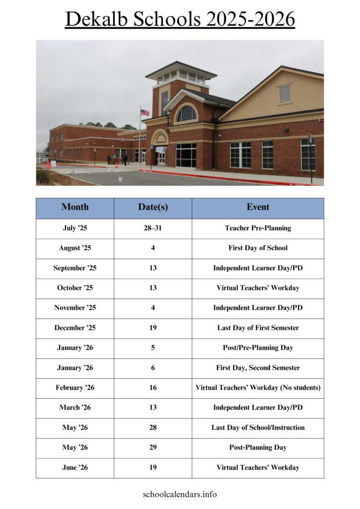 Dekalb Schools Calendar 2025 2026 Holidays 