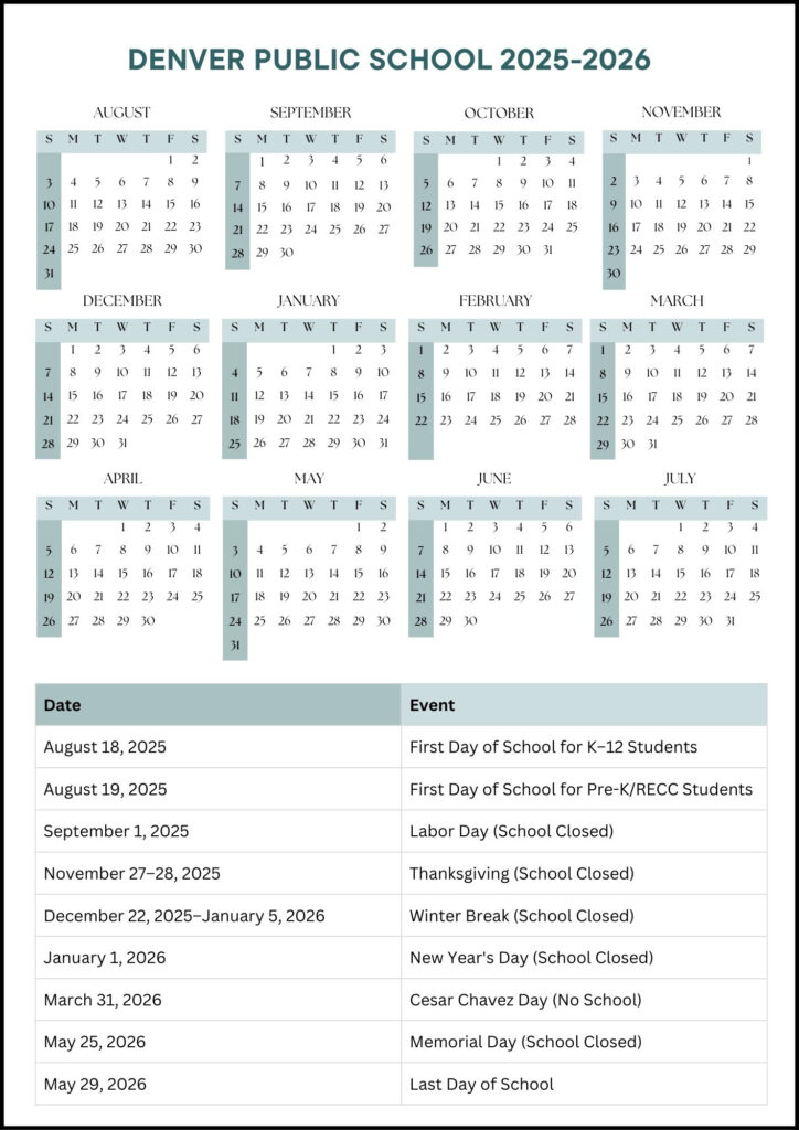 Denver Public School Calendar 2025 2026 Dates 