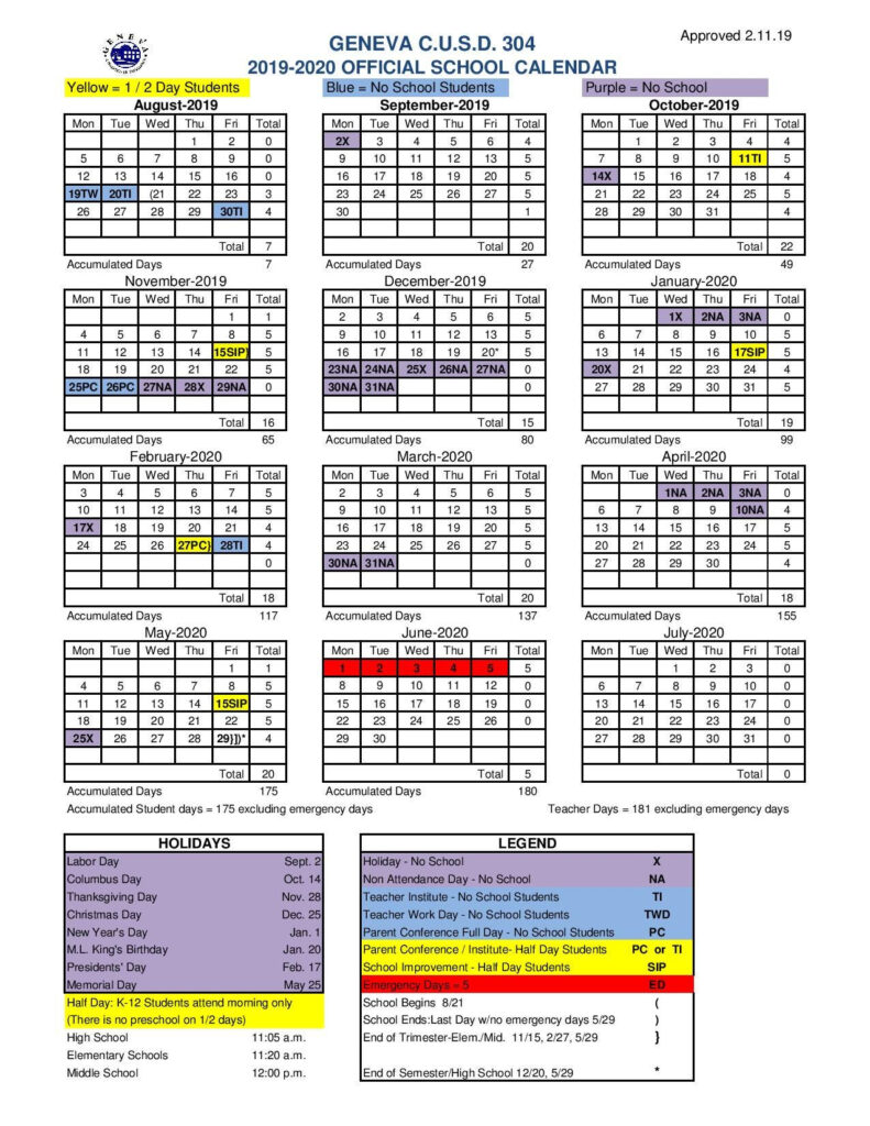 District 304 School Calendar 2019 20 Important Dates To Know Geneva IL Patch
