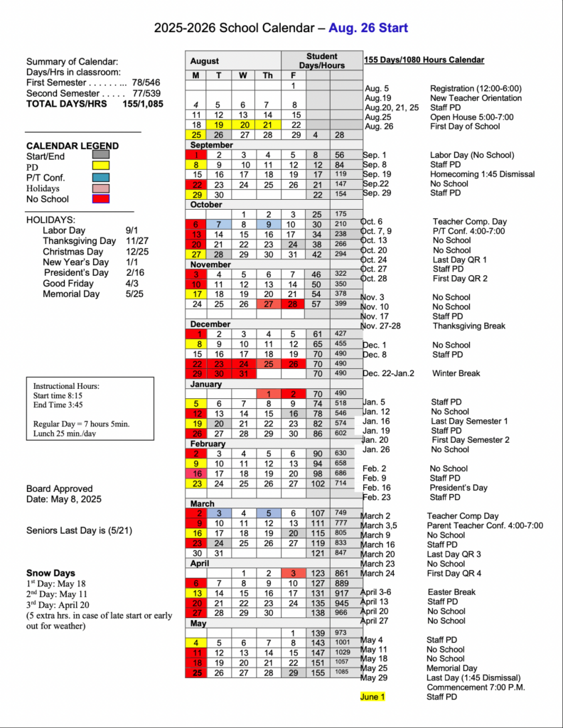 District Calendar Clayton Ridge Community School District