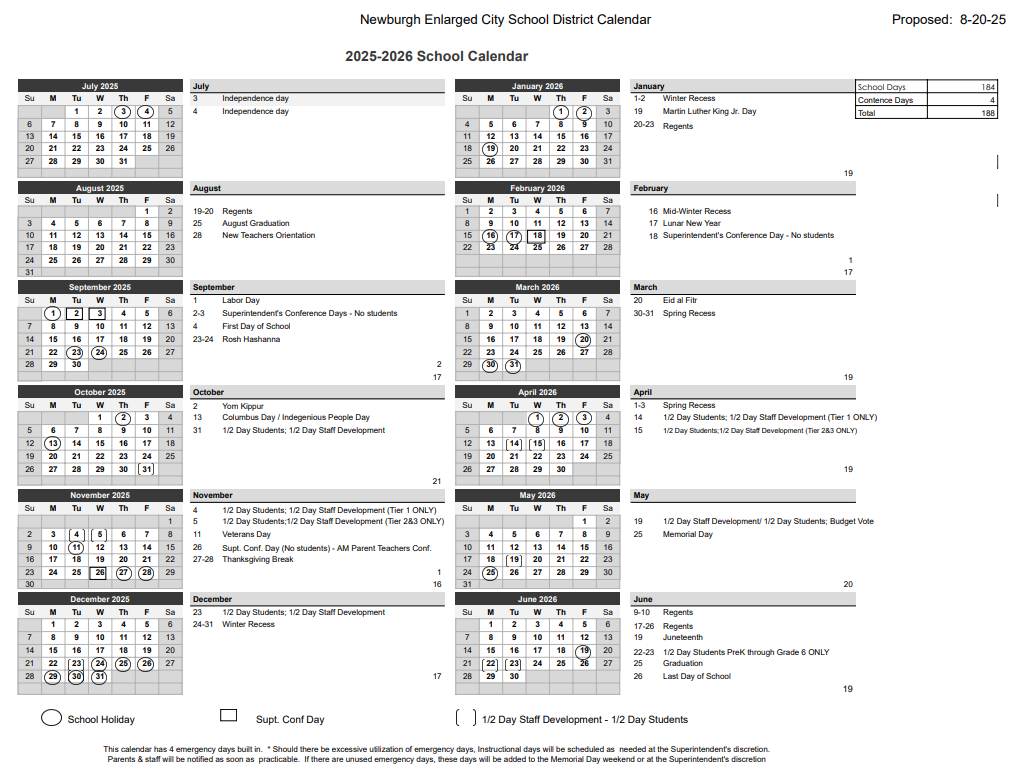 District Calendar NECSD
