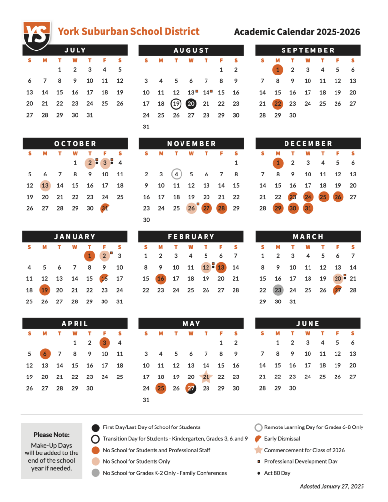 District Calendar York Suburban School District District Calendar York Suburban School District