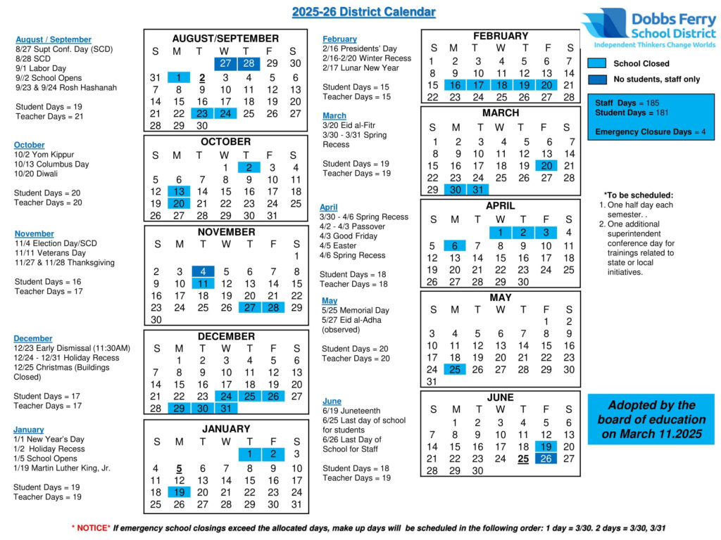 Dobbs Ferry DFSD School Calendar 25 26 Revised PDF EduCounty