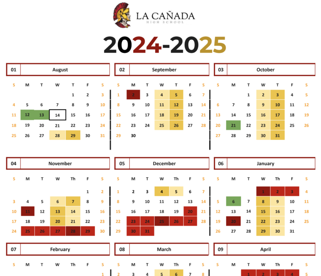 Easy to Read School Calendar Available To Print La Ca ada High School Easy to Read School Calendar Available To Print La Ca ada High School