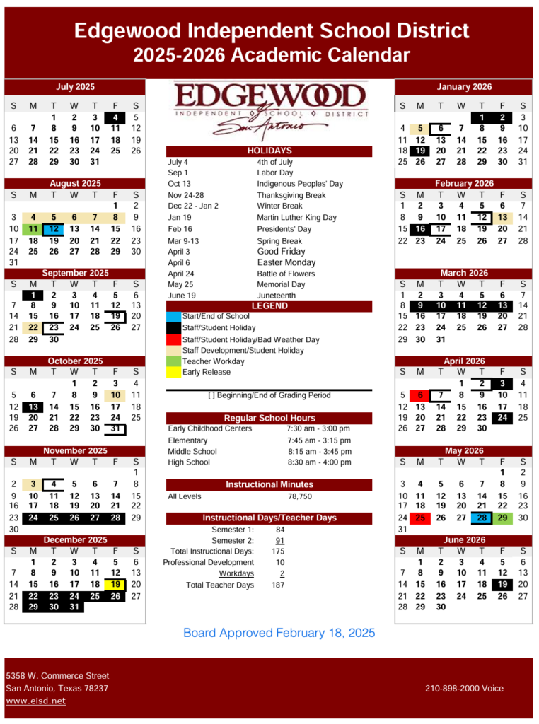 EISD Academic Calendars John F Kennedy High School