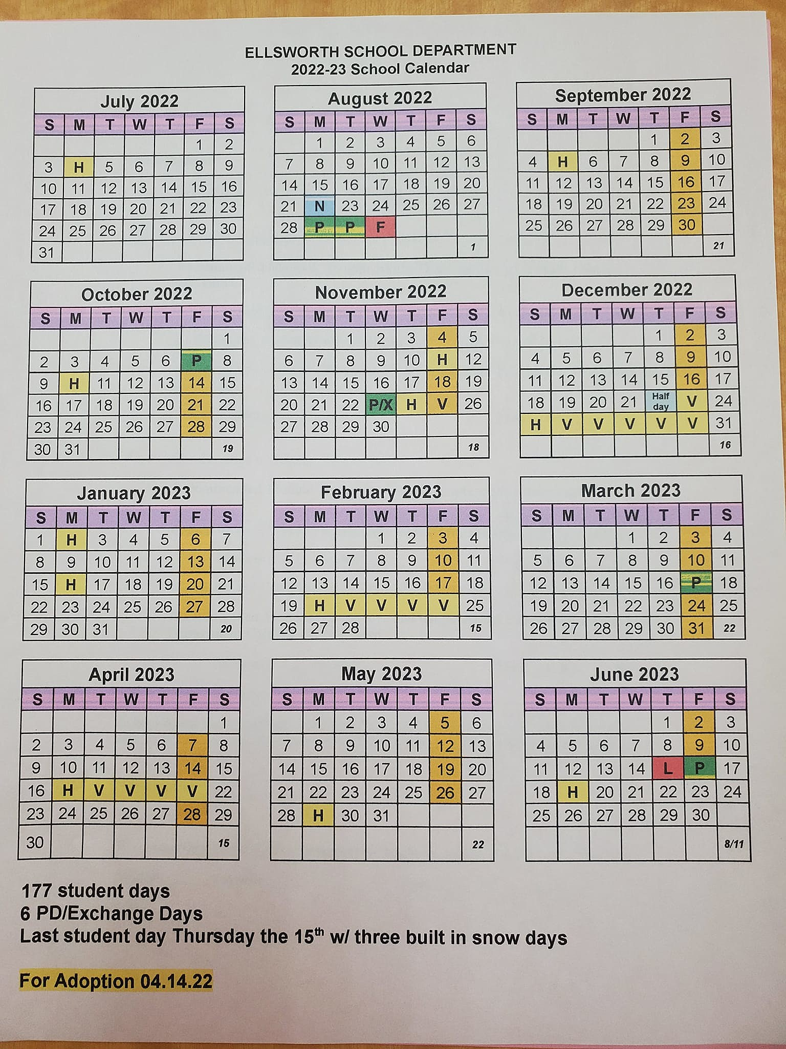 Ellsworth School District 2022 23 Calendar
