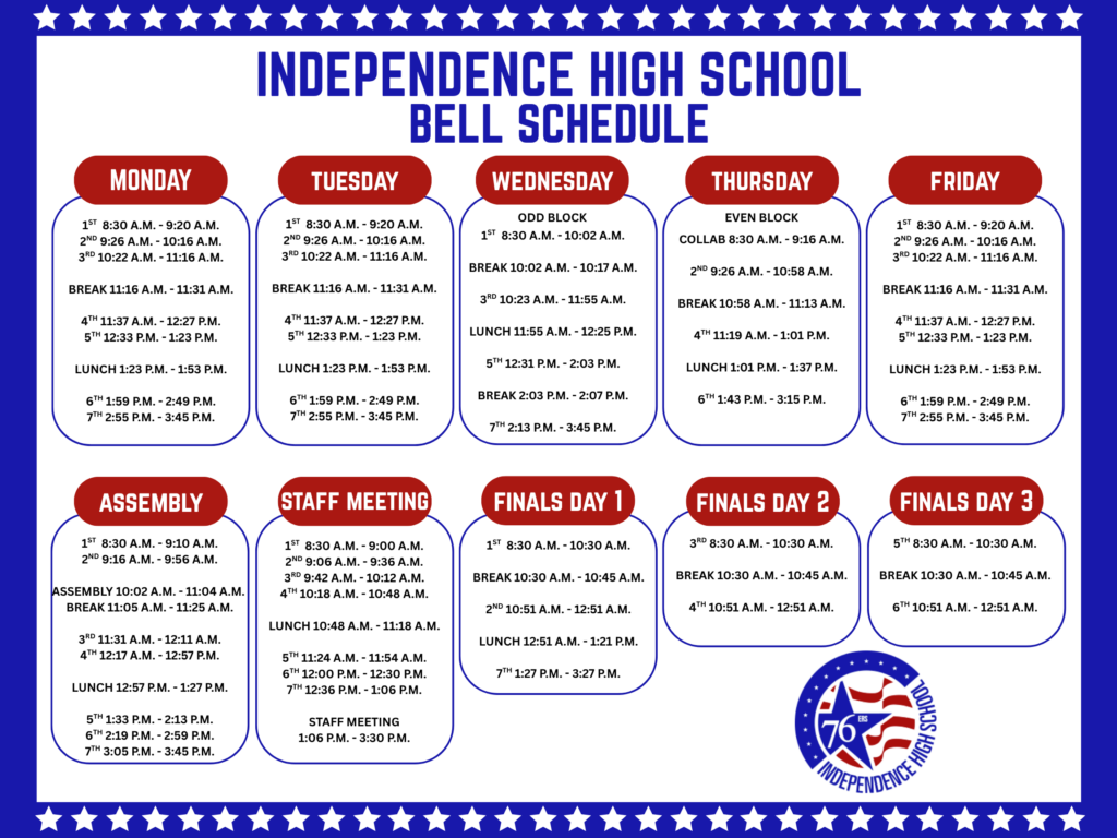 ESUHSD Independence High School Bell Schedule