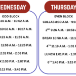ESUHSD Independence High School Block Schedule Wednesdays Thursdays
