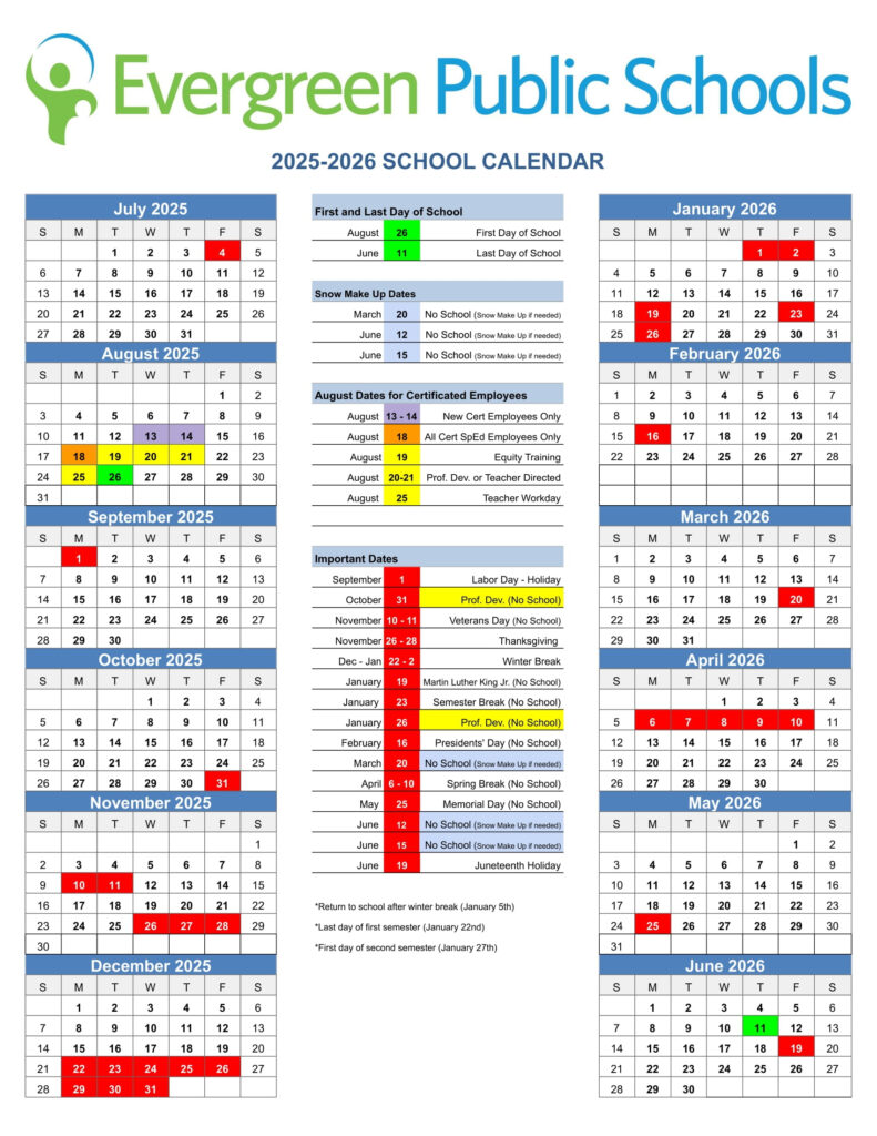 Evergreen Public Schools Wa Calendar 25 26 Revised PDF EduCounty