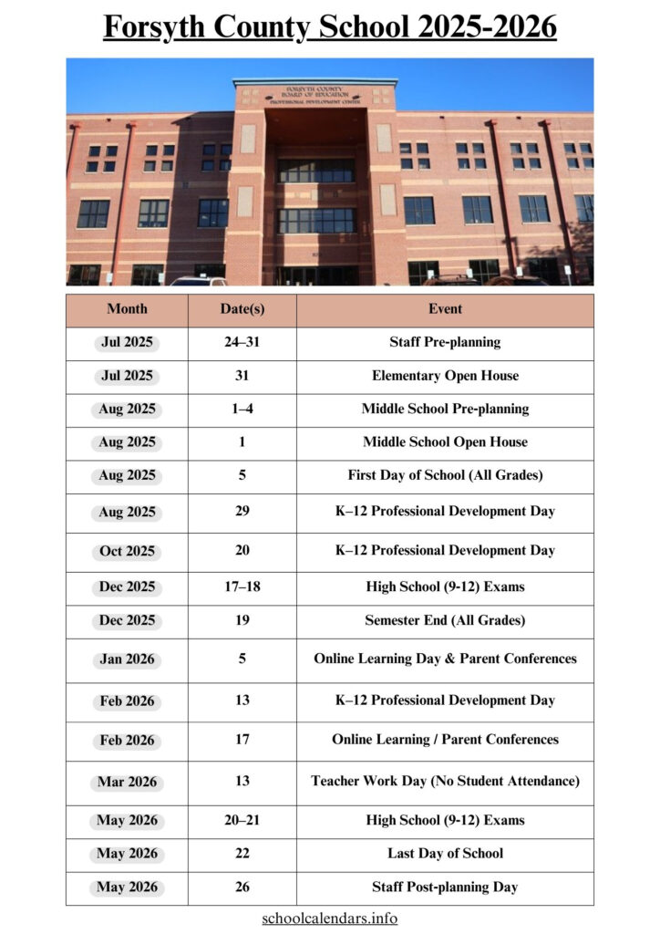 Forsyth County School Calendar Date Info