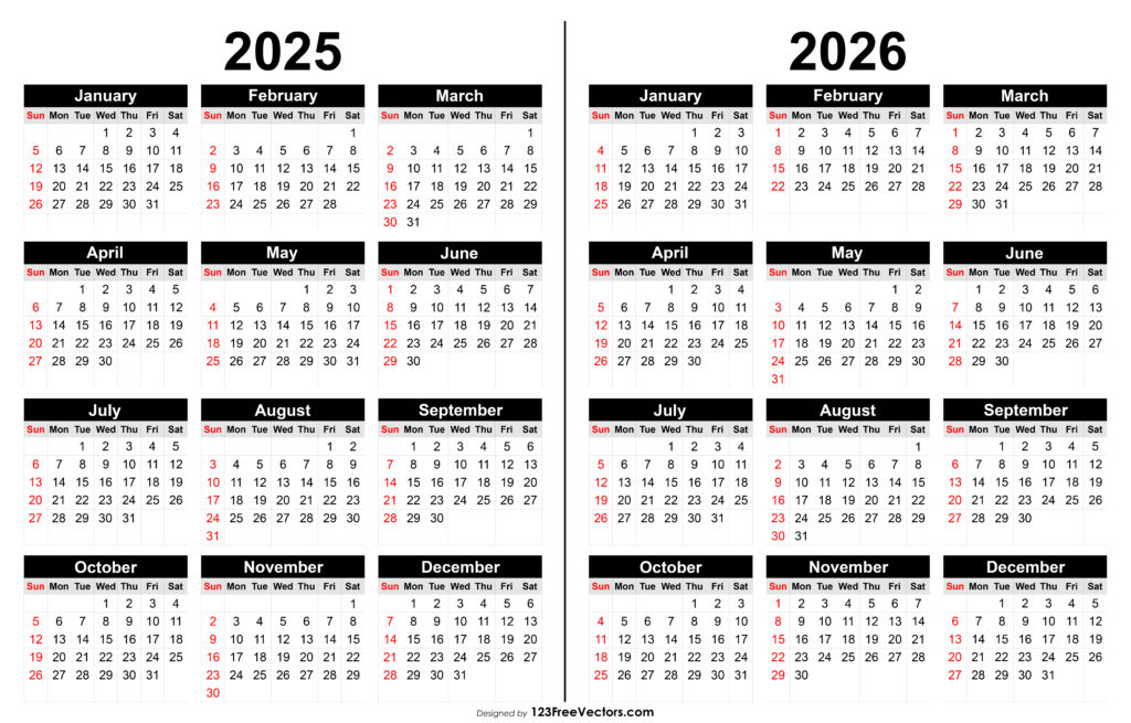 Free Download 2025 And 2026 Calendar Printable