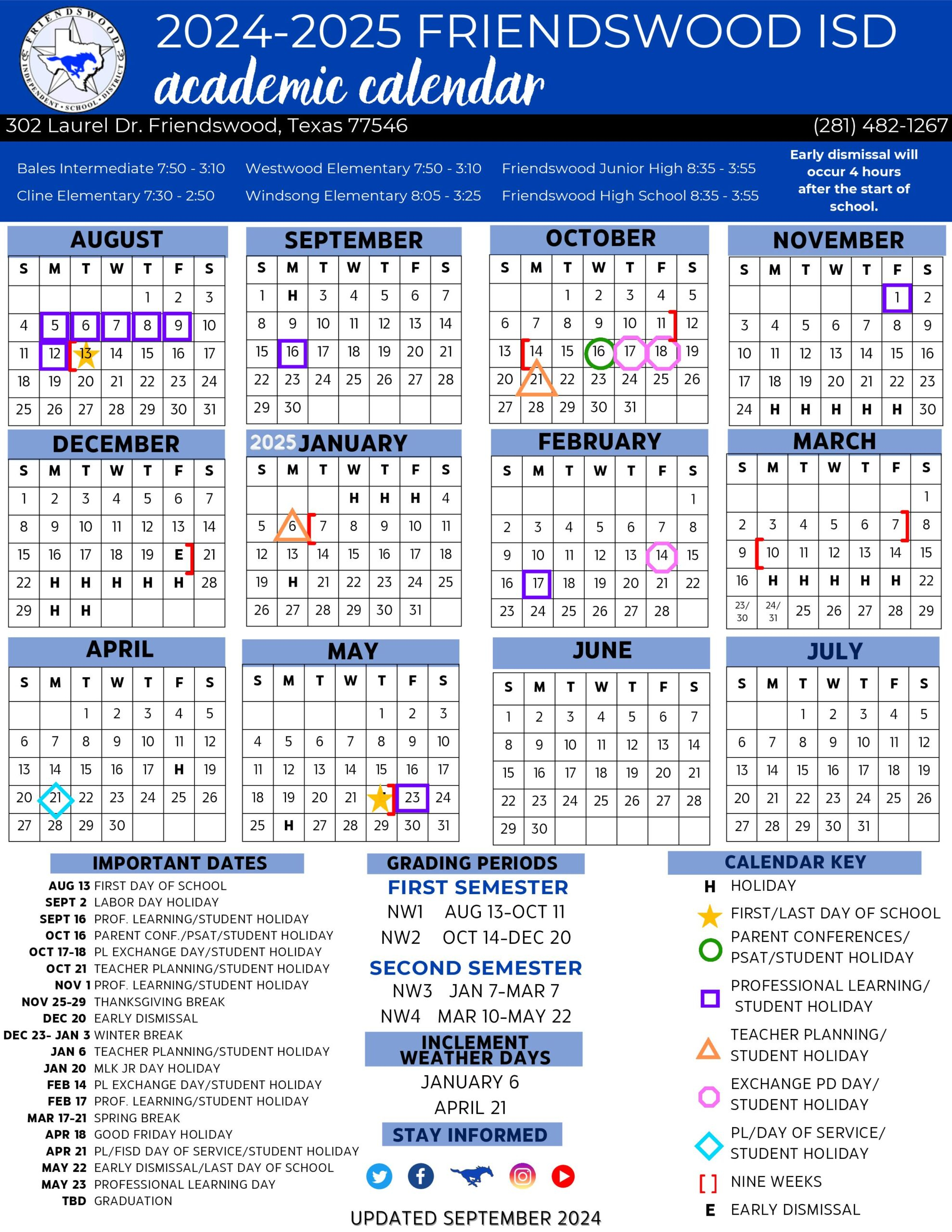 FRIENDSWOOD ISD School Calendar 25 26 PDF EduCounty