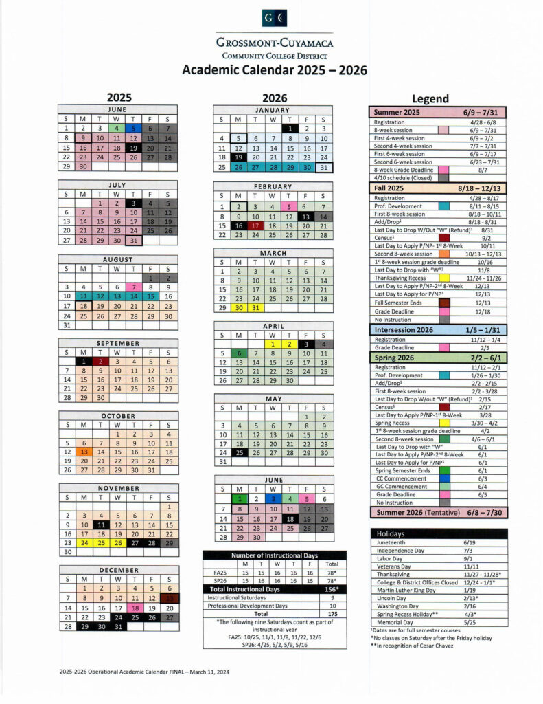 Grossmont Middle College High School 2025 2026 Calendar For Middle College Grossmont College