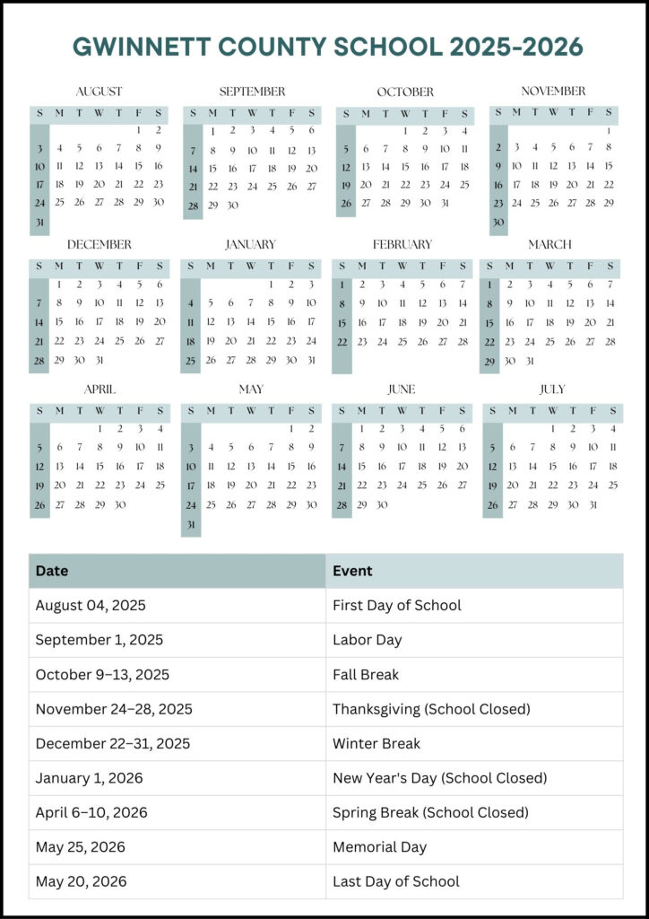 Gwinnett County School Calendar 2025 2026 Dates 