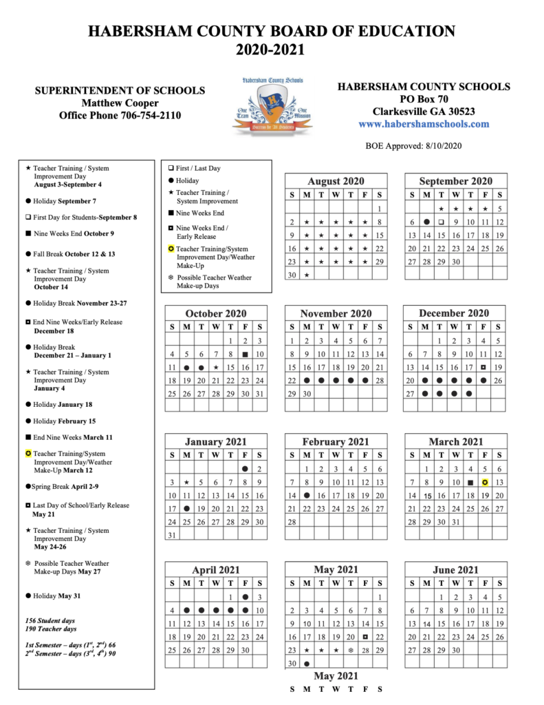 Habersham County Schools Revised 2020 2021 School Calendar Now Georgia