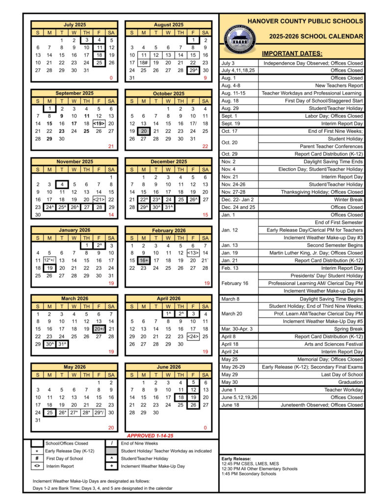 Hanover County Public Schools Calendar 25 26 Revised PDF EduCounty Hanover County Public Schools Calendar 25 26 Revised PDF EduCounty