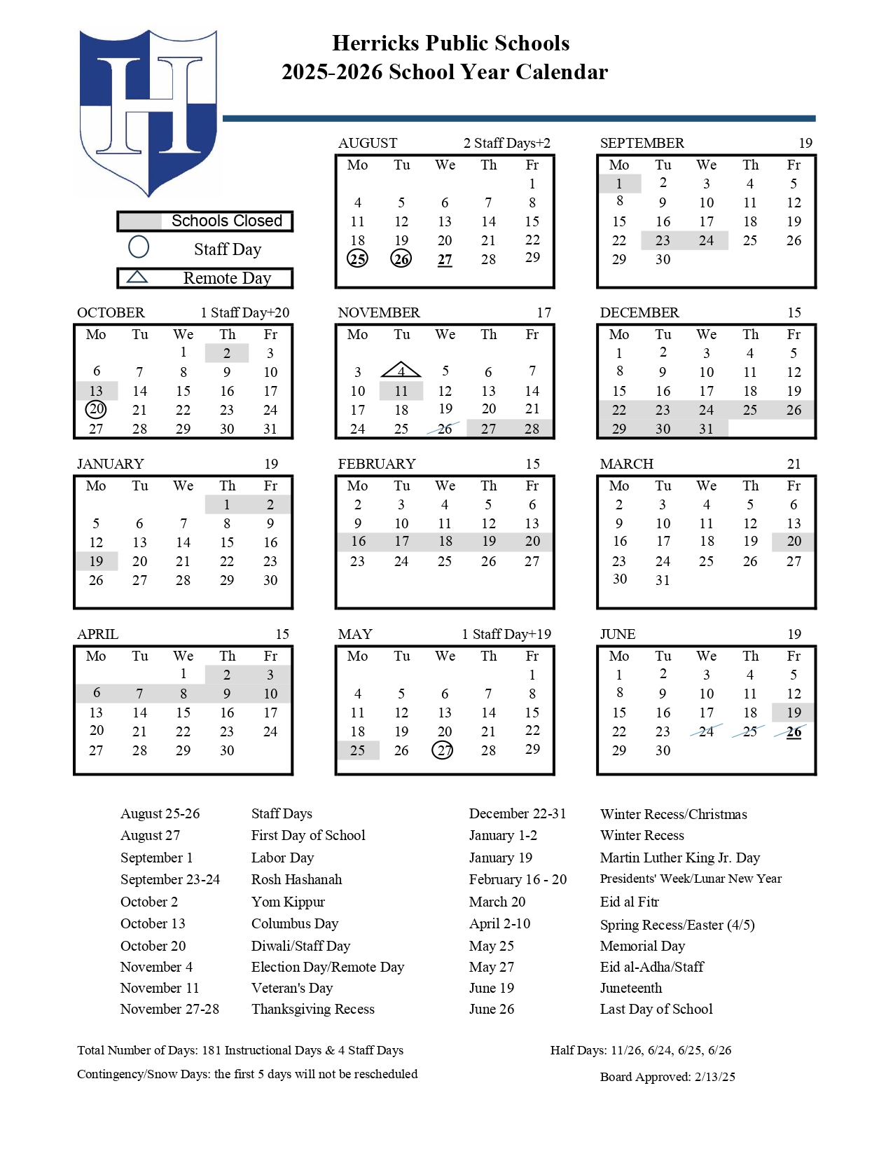 Herricks Public Schools Calendar 25 26 Revised PDF EduCounty
