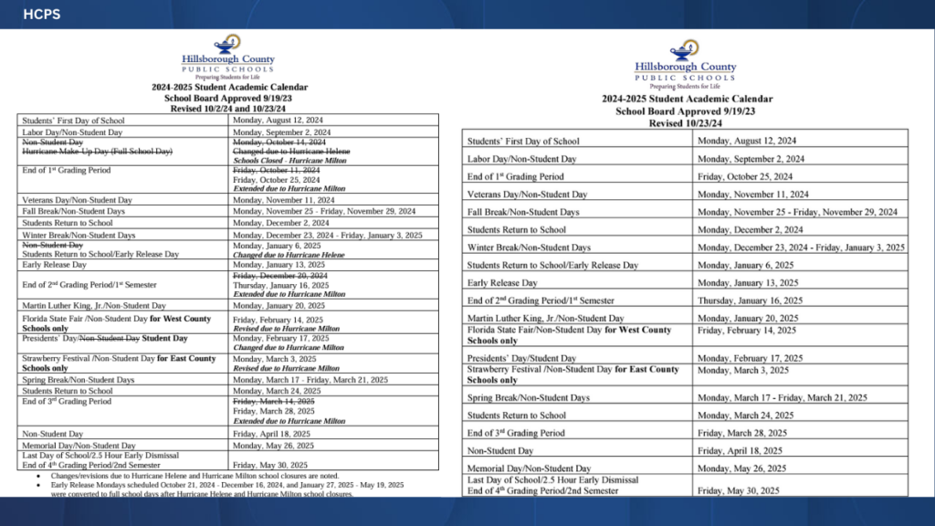 Hillsborough Schools Announce Make up Days Following Recent Hurricanes